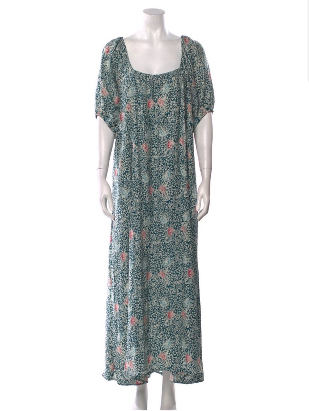 Natalie Martin Teal Floral Maxi Dress 100% silk